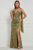 Robe de demoiselle d’honneur Maxi bustier, bustière, à motifs olive, fête latérale
