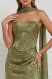 Robe de demoiselle d’honneur Maxi bustier, bustière, à motifs olive, fête latérale