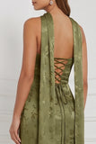 Robe de demoiselle d’honneur Maxi bustier, bustière, à motifs olive, fête latérale