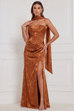 Robe de demoiselle d’honneur Maxi bustier, bustière, à motifs olive, fête latérale