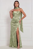 Robe de demoiselle d’honneur Maxi bustier, bustière, à motifs olive, fête latérale