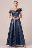 Robe marine asymétrique à l’épaule décalée, ligne en A à volants Man of the Big, robe de la mère de la mariée