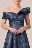 Robe marine asymétrique à l’épaule décalée, ligne en A à volants Man of the Big, robe de la mère de la mariée