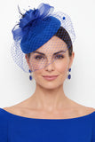Chapeau fascinateur fleur en tissu Fuchsia Sinamay Birdcage Veil 3D avec plume