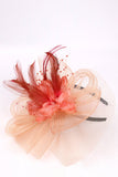 Chapeau fascinator en tissu 3D en tissu Sinamay Mesh Loops en tissu 3D en plumes en dentelle avec perles