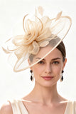 Chapeau fascinator en filet de crinoline de champagne avec plumes