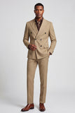 Costume de bal kaki deux pièces à double boutonnage et revers pointus