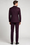 Costumes de bal 3 pièces en maillote simple à pointe en revers de pointe en claret pour hommes