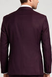Costumes de bal 3 pièces en maillote simple à pointe en revers de pointe en claret pour hommes