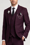 Costumes de bal 3 pièces en maillote simple à pointe en revers de pointe en claret pour hommes