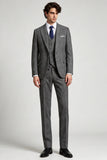 Costumes de bal 3 pièces gris simple boutonnage à revers Peak pour hommes
