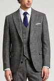 Costumes de bal 3 pièces gris simple boutonnage à revers Peak pour hommes