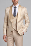 Champagne en 3 pièces en châle en satin jacquard pour hommes en costume de bal