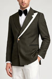 Costumes de bal pour hommes à boutons simples vert armée en deux pièces asymétriques à revers pointé