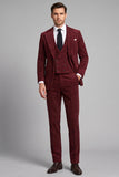 Costumes de bal de fin d’année en Bourgogne en Carreaux Côtelé Pointe Simple Boutonné 3 pièces pour hommes