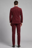 Costumes de bal de fin d’année en Bourgogne en Carreaux Côtelé Pointe Simple Boutonné 3 pièces pour hommes