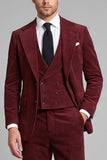 Costumes de bal de fin d’année en Bourgogne en Carreaux Côtelé Pointe Simple Boutonné 3 pièces pour hommes