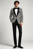 Costumes de bal pour hommes à boutons simples en deux pièces en châle pied-de-poule gris