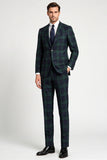 Costumes de bal pour hommes à boutons simples vert foncé vert foncé à carreaux et revers