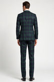 Costumes de bal pour hommes à boutons simples vert foncé vert foncé à carreaux et revers