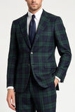 Costumes de bal pour hommes à boutons simples vert foncé vert foncé à carreaux et revers