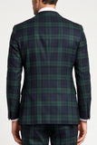 Costumes de bal pour hommes à boutons simples vert foncé vert foncé à carreaux et revers