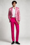 Costumes de bal de promo imprimés à boutons simples à boutonnage en fuchsia en 2 pièces