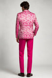 Costumes de bal de promo imprimés à boutons simples à boutonnage en fuchsia en 2 pièces