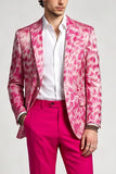 Costumes de bal de promo imprimés à boutons simples à boutonnage en fuchsia en 2 pièces