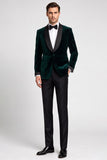 Costumes de bal en velous vert foncé en satin en châle à boutonnage simple en deux pièces pour hommes