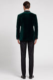 Costumes de bal en velous vert foncé en satin en châle à boutonnage simple en deux pièces pour hommes