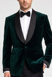 Costumes de bal en velous vert foncé en satin en châle à boutonnage simple en deux pièces pour hommes