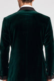 Costumes de bal en velous vert foncé en satin en châle à boutonnage simple en deux pièces pour hommes