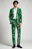 Costumes de bal verts pour hommes en 2 pièces à sequins floraux Peak Lapel