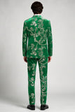 Costumes de bal verts pour hommes en 2 pièces à sequins floraux Peak Lapel