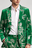 Costumes de bal verts pour hommes en 2 pièces à sequins floraux Peak Lapel
