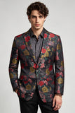 Blazer de bal pour hommes à fleur noire et rouge à boutons simples à encoche