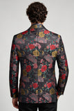 Blazer de bal pour hommes à fleur noire et rouge à boutons simples à encoche