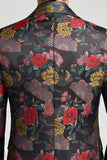 Blazer de bal pour hommes à fleur noire et rouge à boutons simples à encoche