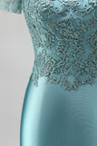Robe de soirée longue avec broderie de paon, coupe sirène, en satin, à col V, avec perles et manches courtes