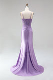 Corset en satin lilas applique florales 3D transparentes à bretelles fines robe de bal longue