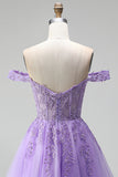 Prunes claires à l’épaule dénudée, appliques florales 3D Corset en tulle ligne A, robe courte de rentrée à la maison avec perles