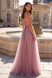 Robe de soirée longue gris rose scintillante, ligne A, à paillettes, corset en tulle et perlée