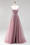 Robe de soirée longue gris rose scintillante, ligne A, à paillettes, corset en tulle et perlée
