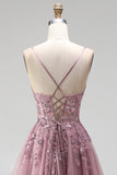 Robe de soirée longue gris rose scintillante, ligne A, à paillettes, corset en tulle et perlée