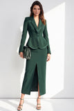 Costume féminin à manches longues, à revers crantés, vert foncé
