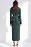 Costume féminin à manches longues, à revers crantés, vert foncé