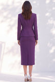 Costume femme à simple boutonnage violet foncé avec poches