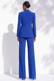 Costume femme à simple boutonnage avec revers bleu royal