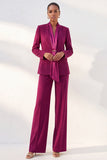 Costume deux pièces pour femme rouge violacé à col châle et manches longues